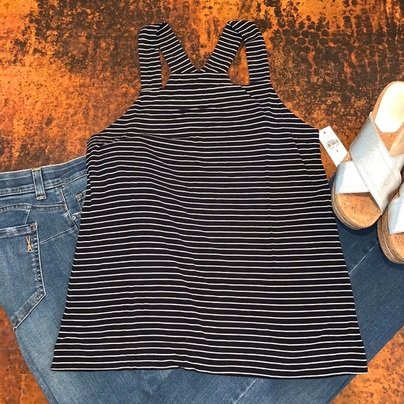NWT Loft Striped Square Neck Racerback Tank - Picture 2 of 5